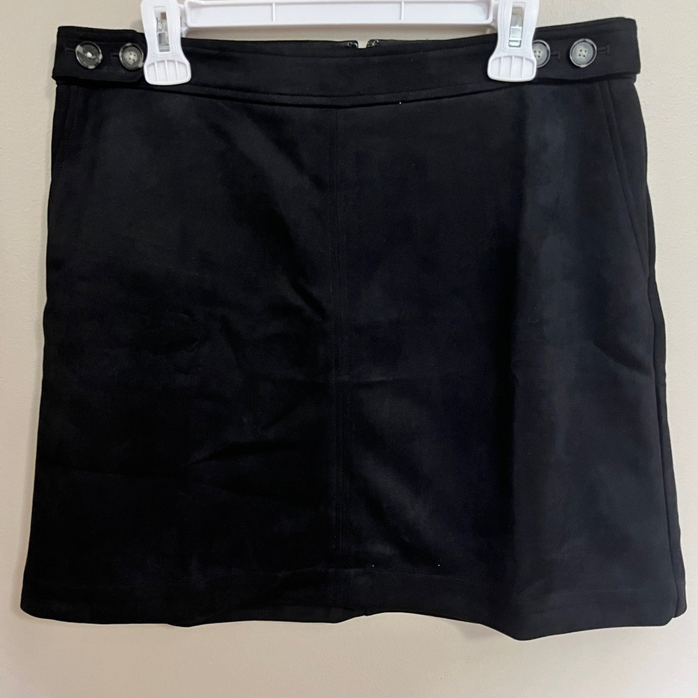 LOFT Black A-Line Skirt, Faux Suede, Lined